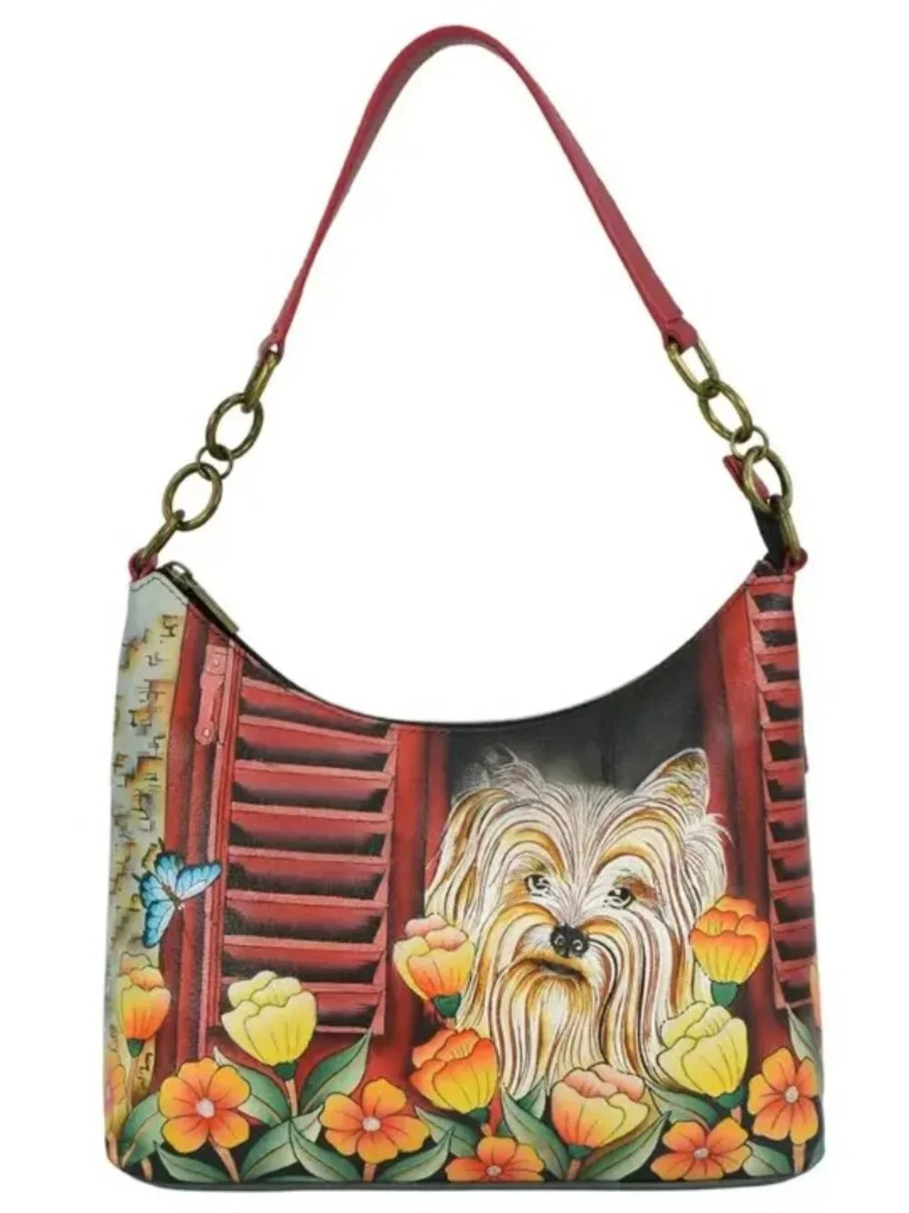 Anuschka Floral Yorkie Shoulder Bag Hobo Shoulder Bag - 8502